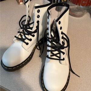 Dr. Martens White Combat Boots with Black Laces